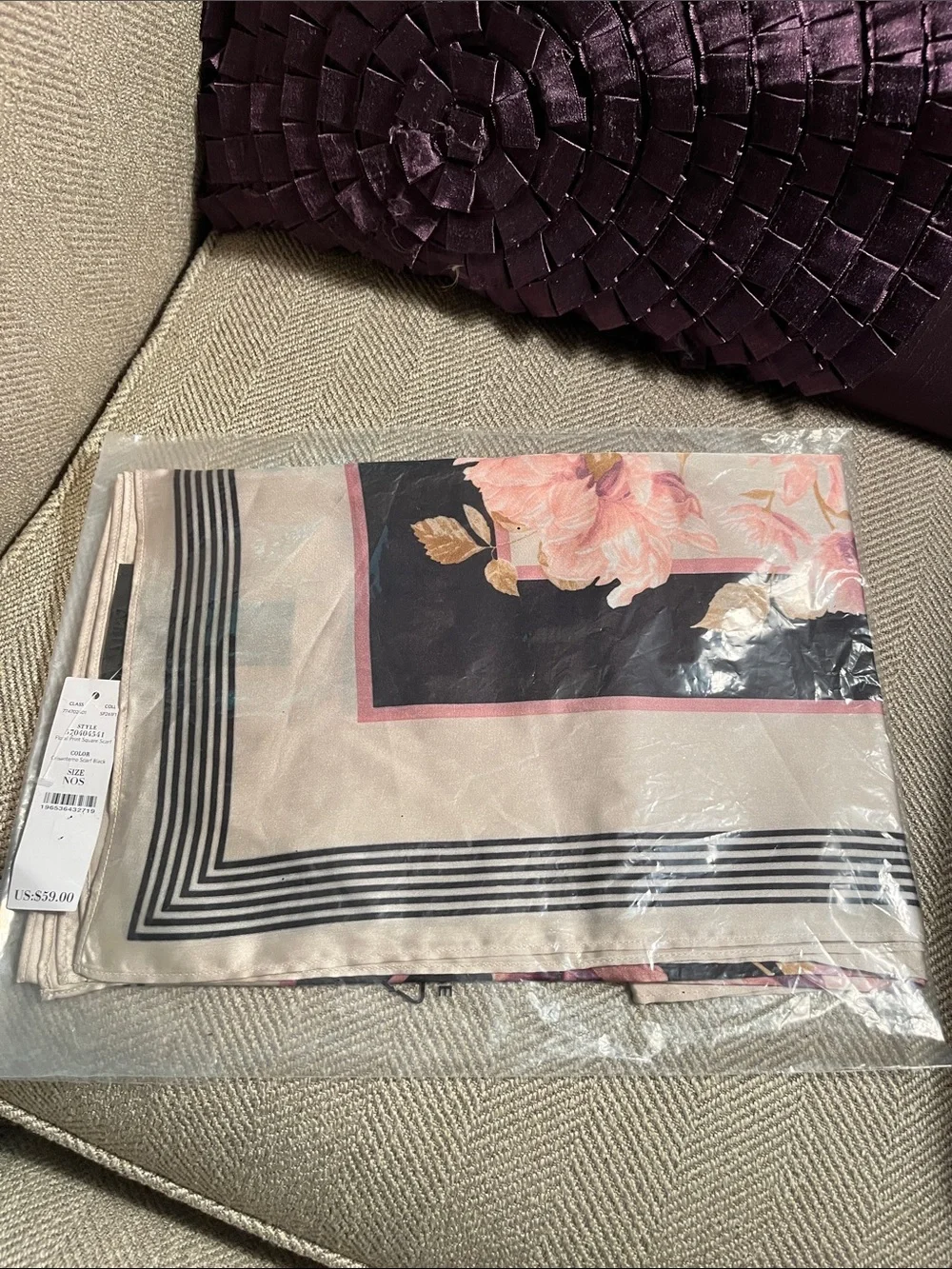 WHBM  Pink and Black Floral Square Scarf